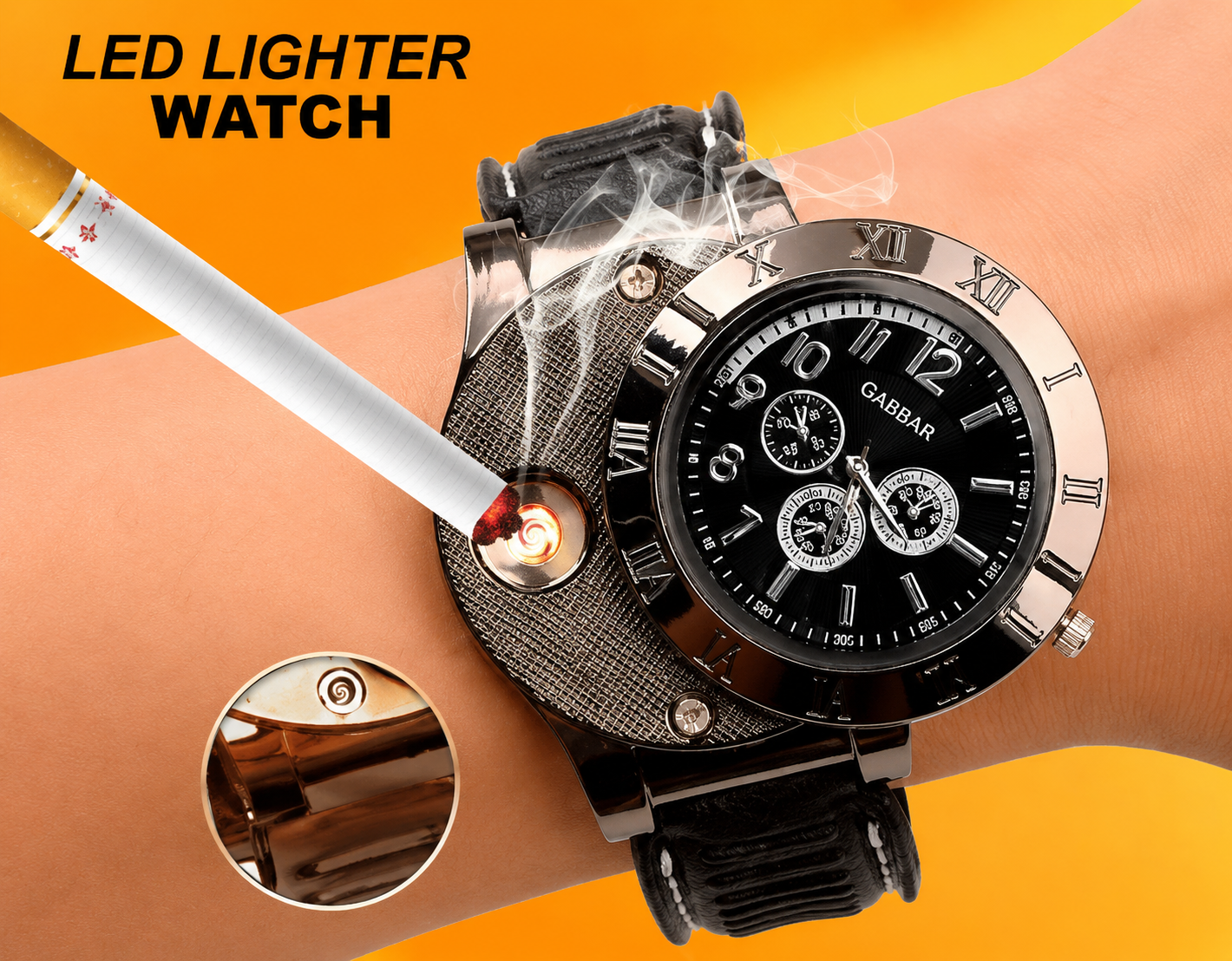 2 in 1 Electronic Cigarette Lighter Watch with USB Rechargeable Sporty Wristwatch Stylish Cigarette Lighter Watch, Multifunctional