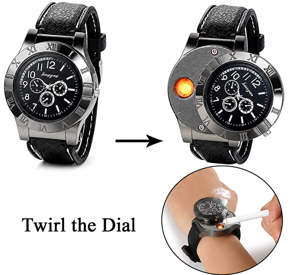 2 in 1 Electronic Cigarette Lighter Watch with USB Rechargeable Sporty Wristwatch Stylish Cigarette Lighter Watch, Multifunctional