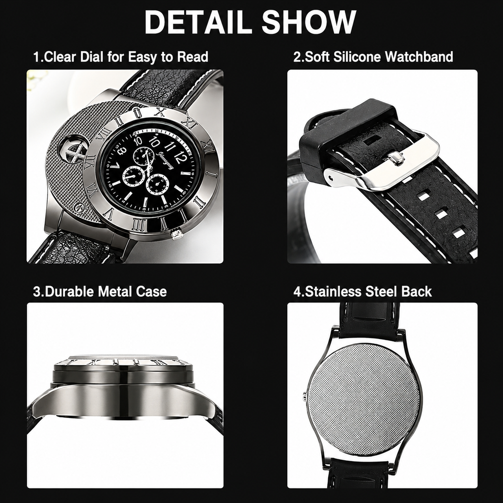 2 in 1 Electronic Cigarette Lighter Watch with USB Rechargeable Sporty Wristwatch Stylish Cigarette Lighter Watch, Multifunctional
