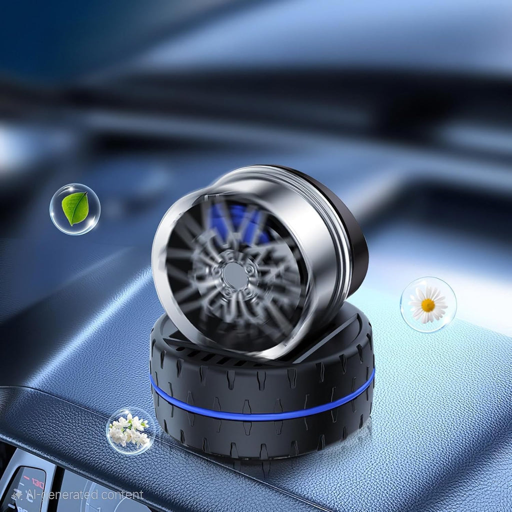 Wheel Alloy Shape Rotating Car Dashboard Air Freshener Tire Perfume Stylish Rotating Car Air Freshener Solar Car Dashboard Accessories