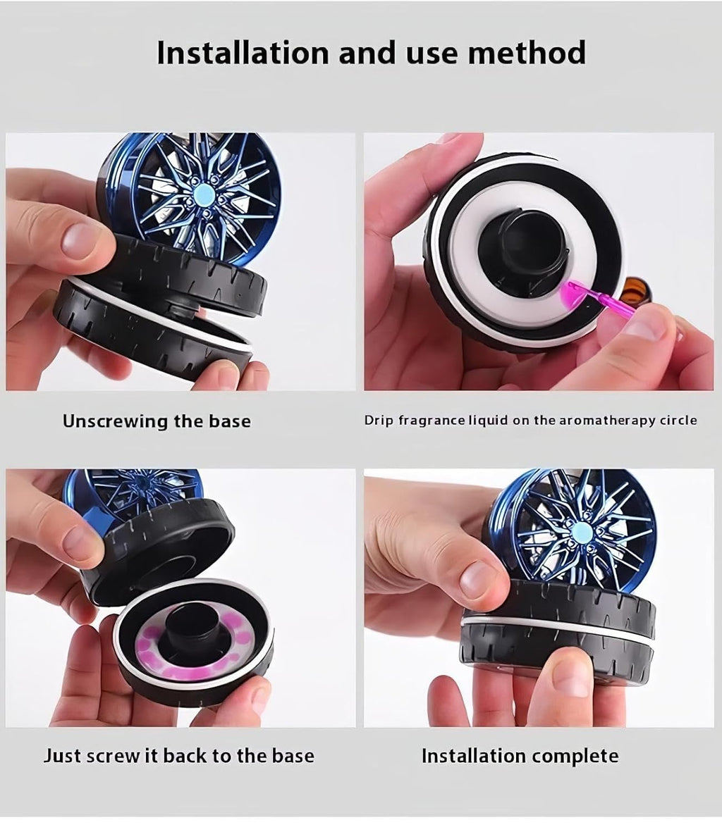 Wheel Alloy Shape Rotating Car Dashboard Air Freshener Tire Perfume Stylish Rotating Car Air Freshener Solar Car Dashboard Accessories