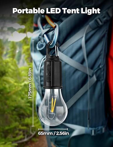 Rechargeable Camping Hanging Bulb, Waterproof LED Tent Light with USB Cable, 3 Modes Hanging Camping Lantern, Hanging Lamp for Hiking, Emergency