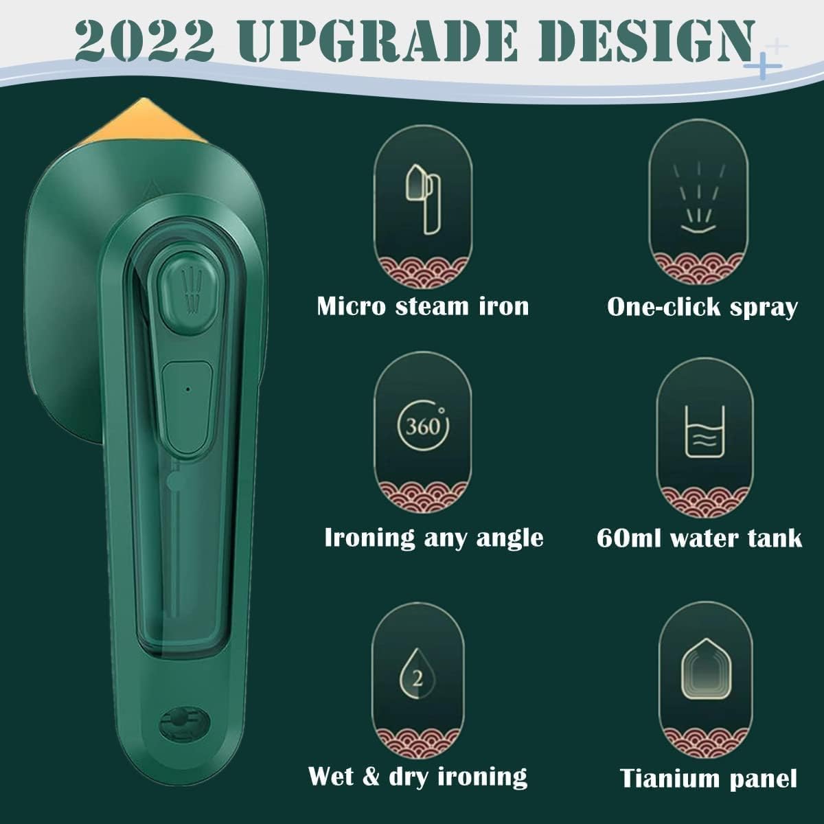 Mini Portable Steam Iron for Clothes, Handheld Wrinkle Removal Steamer with Water Tank, Lightweight Fast Heat Ironing Machine