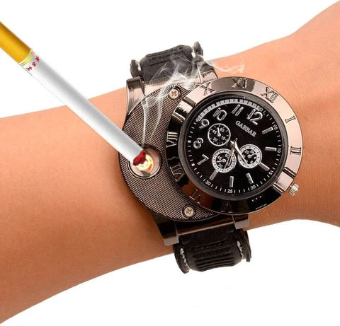 2 in 1 Electronic Cigarette Lighter Watch with USB Rechargeable Sporty Wristwatch Stylish Cigarette Lighter Watch, Multifunctional