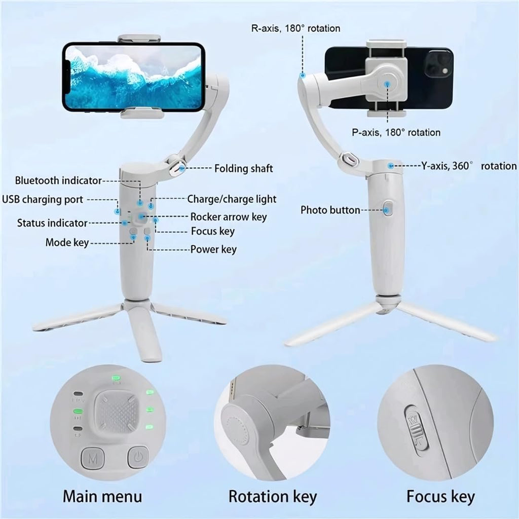 M1 Foldable 3-Axis Gimbal Stabiliser for Smartphones, Object Tracking, Panoramic, Time-Lapse & Slow-Motion, 2500mAh Battery
