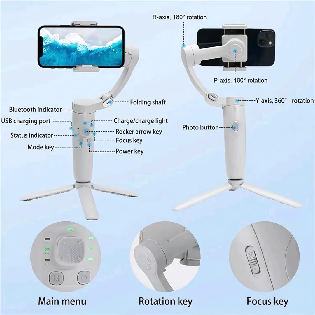 M1 Foldable 3-Axis Gimbal Stabiliser for Smartphones, Object Tracking, Panoramic, Time-Lapse & Slow-Motion, 2500mAh Battery