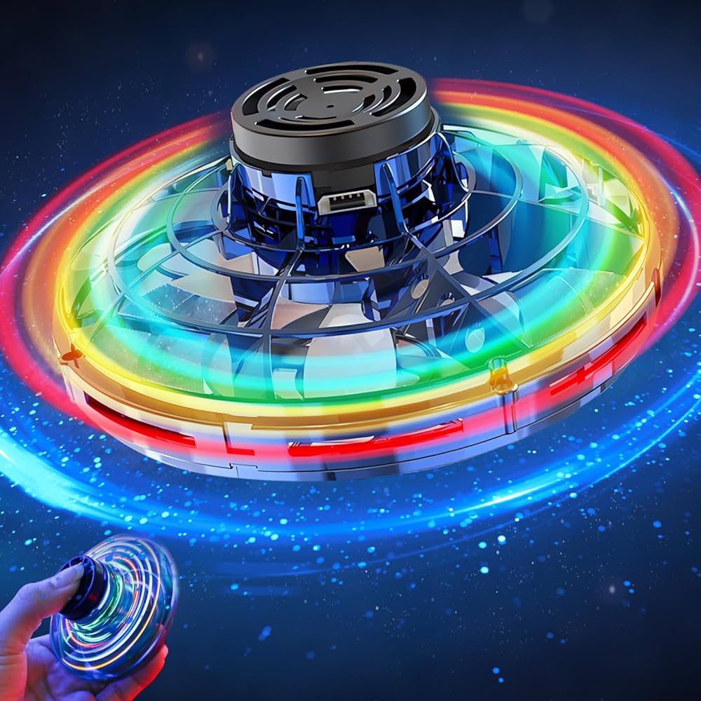 Quick Hand-Controlled UFO Flying Spinner Toy – Rechargeable LED Hover Spinner for Kids & Adults, Cool Tricks & Outdoor Fun Ages 6+ (Multicolor)